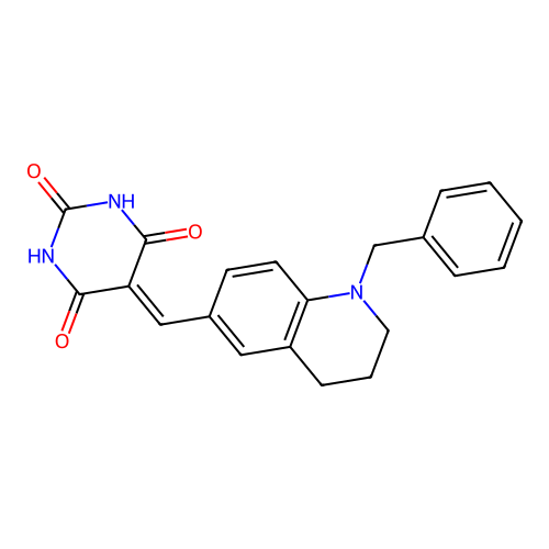 5-[(1-benzyl-3,4-dihydro-2H-quinolin-6-yl)methylidene]-1,3-diazinane-2,4,6-trione structure