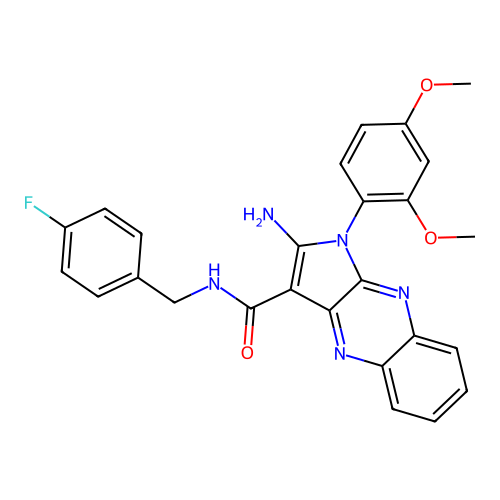 2-amino-1-(2,4-dimethoxyphenyl)-N-(4-fluorobenzyl)-1H-pyrrolo[2,3-b]quinoxaline-3-carboxamide structure