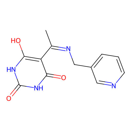 5-(1-((pyridin-3-ylmethyl)amino)ethylidene)pyrimidine-2,4,6(1H,3H,5H)-trione structure