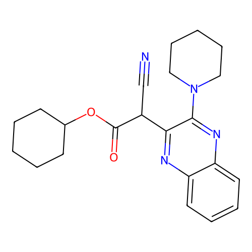 Cyclohexyl cyano[3-(piperidin-1-yl)quinoxalin-2-yl]acetate structure