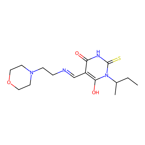 1-butan-2-yl-5-[(2-morpholin-4-ylethylamino)methylidene]-2-sulfanylidene-1,3-diazinane-4,6-dione structure