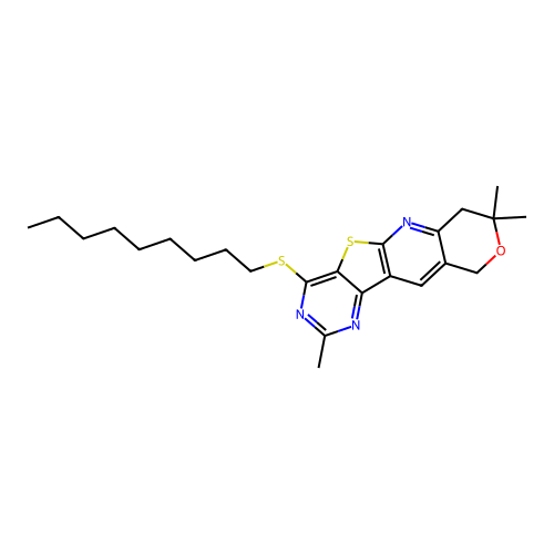 2,8,8-trimethyl-4-(nonylsulfanyl)-7,10-dihydro-8H-pyrano[3'',4'':5',6']pyrido[3',2':4,5]thieno[3,2-d]pyrimidine structure