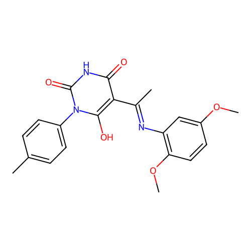 5-[1-(2,5-dimethoxyanilino)ethylidene]-1-(4-methylphenyl)-1,3-diazinane-2,4,6-trione structure