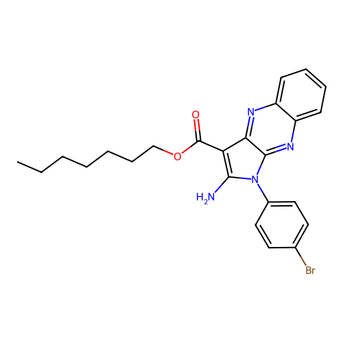 heptyl 2-amino-1-(4-bromophenyl)-1H-pyrrolo[2,3-b]quinoxaline-3-carboxylate structure