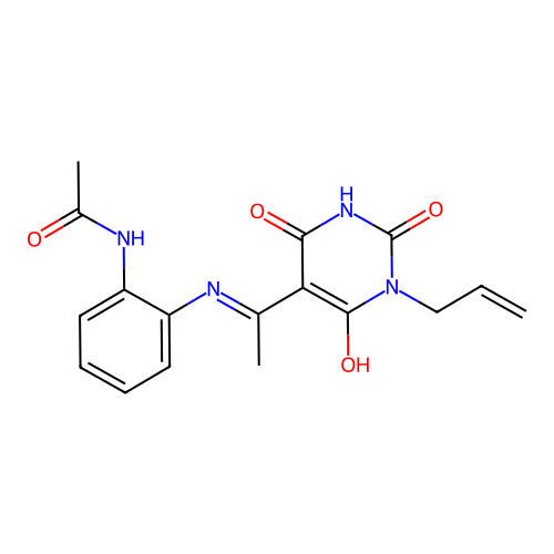 N-[2-[1-(2,4,6-trioxo-1-prop-2-enyl-1,3-diazinan-5-ylidene)ethylamino]phenyl]acetamide structure