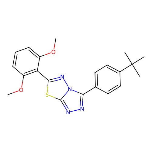 3-(4-tert-butylphenyl)-6-(2,6-dimethoxyphenyl)-[1,2,4]triazolo[3,4-b][1,3,4]thiadiazole structure