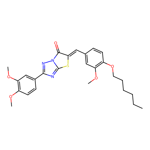 (5Z)-2-(3,4-dimethoxyphenyl)-5-[4-(hexyloxy)-3-methoxybenzylidene][1,3]thiazolo[3,2-b][1,2,4]triazol-6(5H)-one structure