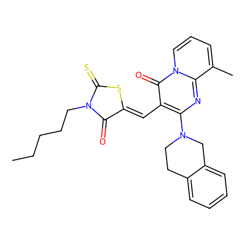 2-(3,4-dihydroisoquinolin-2(1H)-yl)-9-methyl-3-[(Z)-(4-oxo-3-pentyl-2-thioxo-1,3-thiazolidin-5-ylidene)methyl]-4H-pyrido[1,2-a]pyrimidin-4-one structure