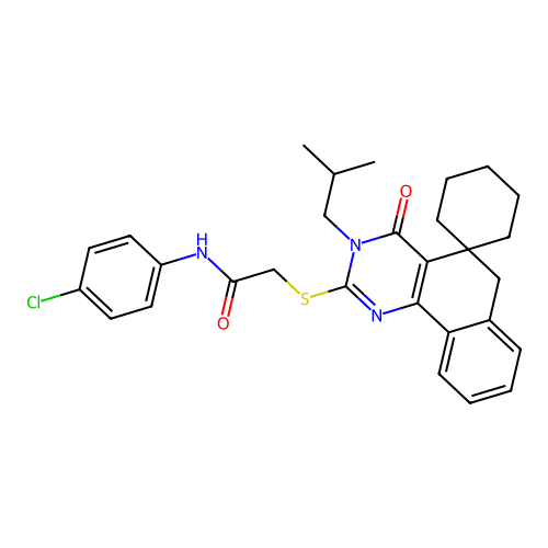 N-(4-chlorophenyl)-2-((3-isobutyl-4-oxo-4,6-dihydro-3H-spiro[benzo[h]quinazoline-5,1'-cyclohexan]-2-yl)thio)acetamide structure