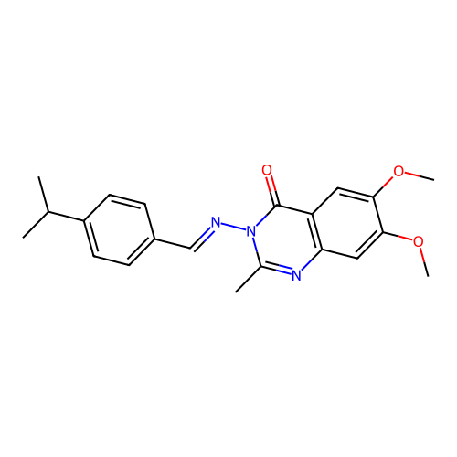 (E)-3-((4-isopropylbenzylidene)amino)-6,7-dimethoxy-2-methylquinazolin-4(3H)-one structure