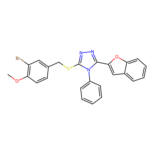 3-(1-benzofuran-2-yl)-5-[(3-bromo-4-methoxybenzyl)sulfanyl]-4-phenyl-4H-1,2,4-triazole structure