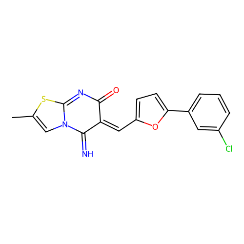 (Z)-6-((5-(3-chlorophenyl)furan-2-yl)methylene)-5-imino-2-methyl-5H-thiazolo[3,2-a]pyrimidin-7(6H)-one structure