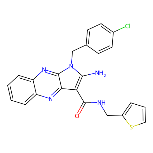 2-amino-1-(4-chlorobenzyl)-N-(2-thienylmethyl)-1H-pyrrolo[2,3-b]quinoxaline-3-carboxamide structure