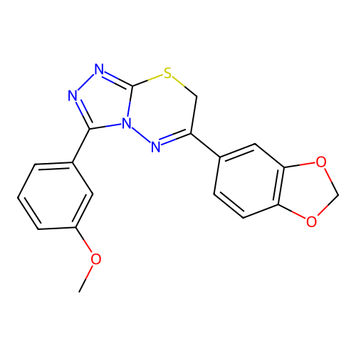 6-(1,3-benzodioxol-5-yl)-3-(3-methoxyphenyl)-7H-[1,2,4]triazolo[3,4-b][1,3,4]thiadiazine structure
