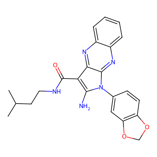 2-amino-1-(1,3-benzodioxol-5-yl)-N-(3-methylbutyl)pyrrolo[3,2-b]quinoxaline-3-carboxamide structure