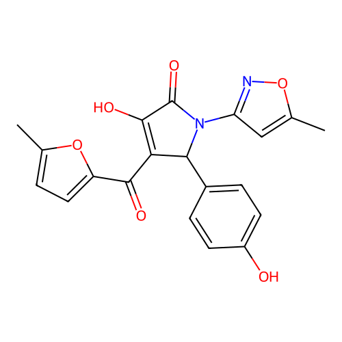 (4E)-4-[hydroxy(5-methylfuran-2-yl)methylidene]-5-(4-hydroxyphenyl)-1-(5-methyl-1,2-oxazol-3-yl)pyrrolidine-2,3-dione structure