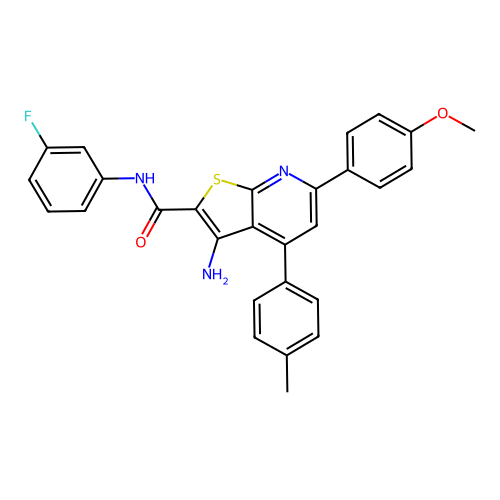 3-amino-N-(3-fluorophenyl)-6-(4-methoxyphenyl)-4-(4-methylphenyl)thieno[2,3-b]pyridine-2-carboxamide structure