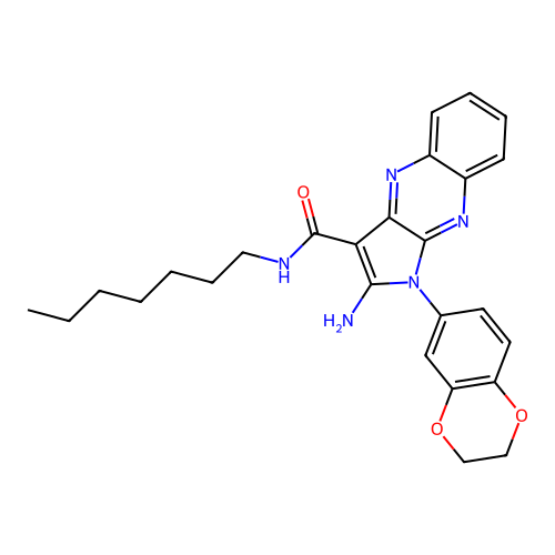 2-amino-1-(2,3-dihydro-1,4-benzodioxin-6-yl)-N-heptyl-1H-pyrrolo[2,3-b]quinoxaline-3-carboxamide structure