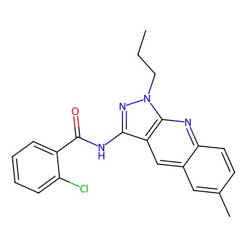 2-chloro-N-(6-methyl-1-propyl-1H-pyrazolo[3,4-b]quinolin-3-yl)benzamide structure