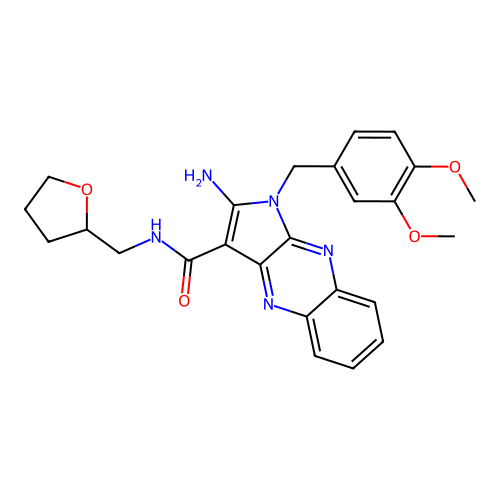 2-amino-1-(3,4-dimethoxybenzyl)-N-((tetrahydrofuran-2-yl)methyl)-1H-pyrrolo[2,3-b]quinoxaline-3-carboxamide structure