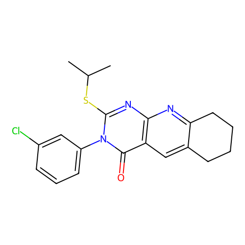 3-(3-chlorophenyl)-2-(isopropylthio)-6,7,8,9-tetrahydropyrimido[4,5-b]quinolin-4(3H)-one structure