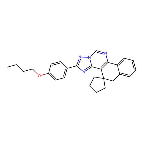 2-(4-butoxyphenyl)-5H-spiro[benzo[h][1,2,4]triazolo[1,5-c]quinazoline-4,1'-cyclopentane] structure