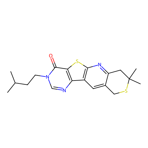3-isopentyl-8,8-dimethyl-7,8-dihydro-3H-thiopyrano[3'',4'':5',6']pyrido[3',2':4,5]thieno[3,2-d]pyrimidin-4(10H)-one structure