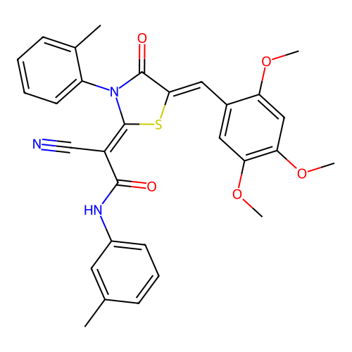 (2Z)-2-cyano-N-(3-methylphenyl)-2-[(5Z)-3-(2-methylphenyl)-4-oxo-5-(2,4,5-trimethoxybenzylidene)-1,3-thiazolidin-2-ylidene]ethanamide structure