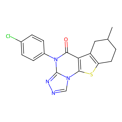 4-(4-chlorophenyl)-7-methyl-6,7,8,9-tetrahydrobenzo[4,5]thieno[3,2-e][1,2,4]triazolo[4,3-a]pyrimidin-5(4H)-one structure