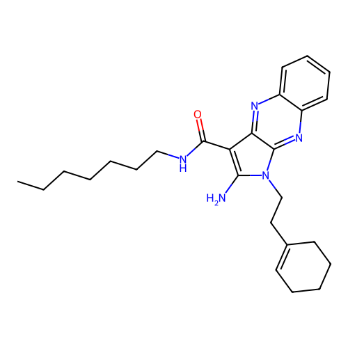 2-amino-1-[2-(cyclohexen-1-yl)ethyl]-N-heptylpyrrolo[3,2-b]quinoxaline-3-carboxamide structure