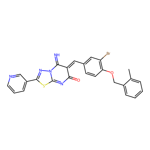 (Z)-6-(3-bromo-4-((2-methylbenzyl)oxy)benzylidene)-5-imino-2-(pyridin-3-yl)-5H-[1,3,4]thiadiazolo[3,2-a]pyrimidin-7(6H)-one structure