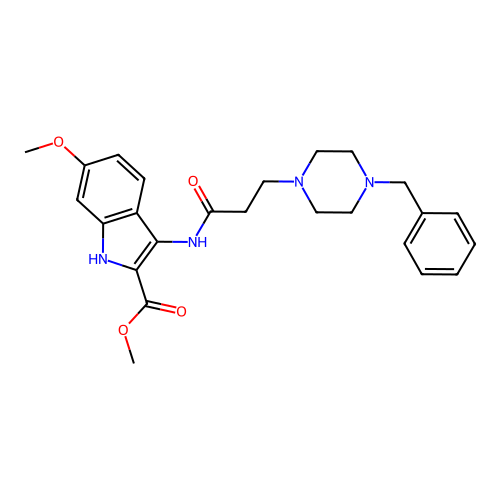 Methyl 3-[3-(4-benzylpiperazin-1-yl)propanoylamino]-6-methoxy-1H-indole-2-carboxylate structure