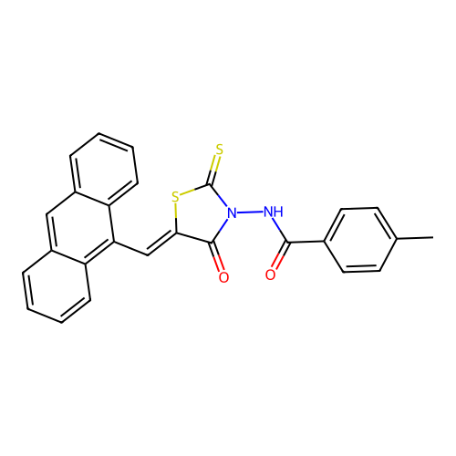 (Z)-N-(5-(anthracen-9-ylmethylene)-4-oxo-2-thioxothiazolidin-3-yl)-4-methylbenzamide structure