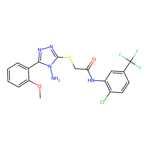 2-[4-amino-5-(2-methoxyphenyl)(1,2,4-triazol-3-ylthio)]-N-[2-chloro-5-(trifluo romethyl)phenyl]acetamide structure