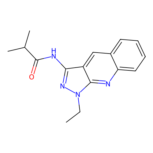 N-(1-ethyl-1H-pyrazolo[3,4-b]quinolin-3-yl)-2-methylpropanamide structure