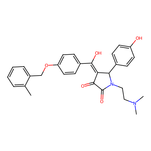1-(2-dimethylaminoethyl)-4-[hydroxy-[4-[(2-methylphenyl)methoxy]phenyl]methylidene]-5-(4-hydroxyphenyl)pyrrolidine-2,3-dione structure