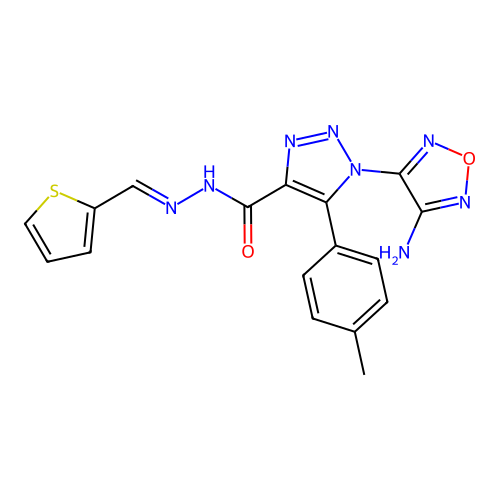 (E)-1-(4-amino-1,2,5-oxadiazol-3-yl)-N'-(thiophen-2-ylmethylene)-5-(p-tolyl)-1H-1,2,3-triazole-4-carbohydrazide structure