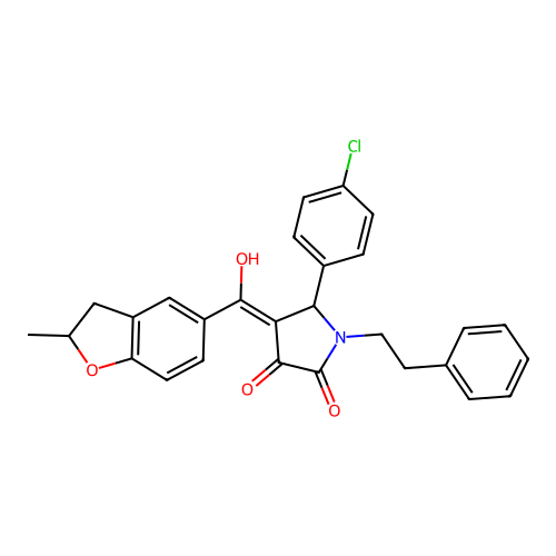 (4E)-5-(4-chlorophenyl)-4-[hydroxy(2-methyl-2,3-dihydro-1-benzofuran-5-yl)methylidene]-1-(2-phenylethyl)pyrrolidine-2,3-dione structure