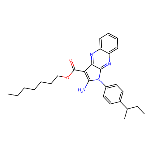 heptyl 2-amino-1-(4-(sec-butyl)phenyl)-1H-pyrrolo[2,3-b]quinoxaline-3-carboxylate structure