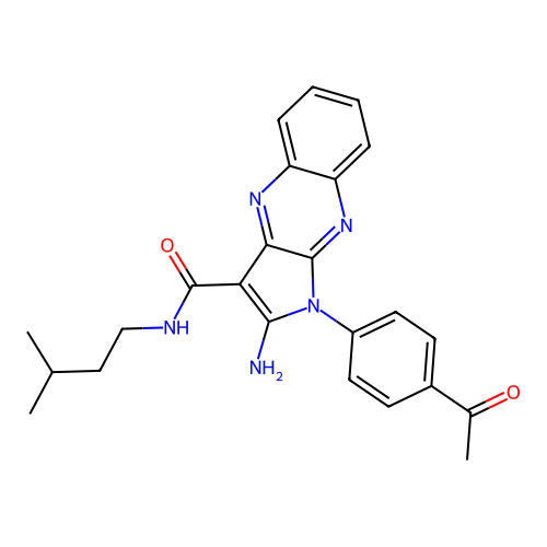 1-(4-acetylphenyl)-2-amino-N-isopentyl-1H-pyrrolo[2,3-b]quinoxaline-3-carboxamide structure