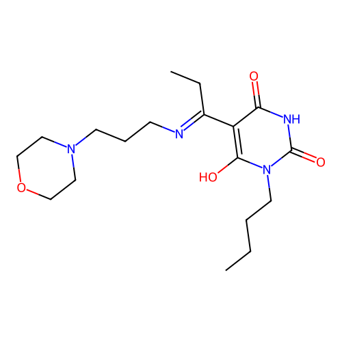 1-butyl-5-[1-(3-morpholin-4-ylpropylamino)propylidene]-1,3-diazinane-2,4,6-trione structure