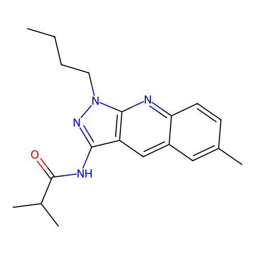N-(1-butyl-6-methylpyrazolo[3,4-b]quinolin-3-yl)-2-methylpropanamide structure