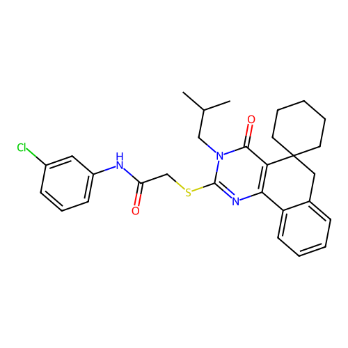 N-(3-chlorophenyl)-2-((3-isobutyl-4-oxo-4,6-dihydro-3H-spiro[benzo[h]quinazoline-5,1'-cyclohexan]-2-yl)thio)acetamide structure