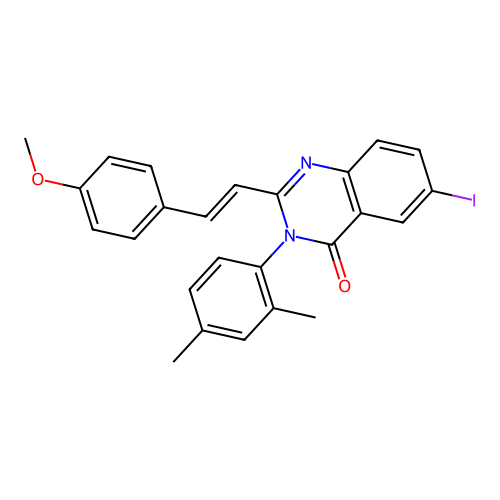 (E)-3-(2,4-dimethylphenyl)-6-iodo-2-(4-methoxystyryl)quinazolin-4(3H)-one structure