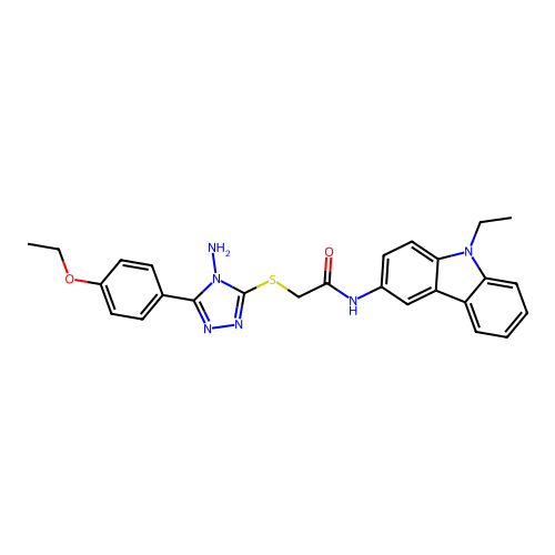 2-[4-Amino-5-(4-ethoxy-phenyl)-4H-[1,2,4]triazol-3-ylsulfanyl]-N-(9-ethyl-9H-carbazol-3-yl)-acetamide structure