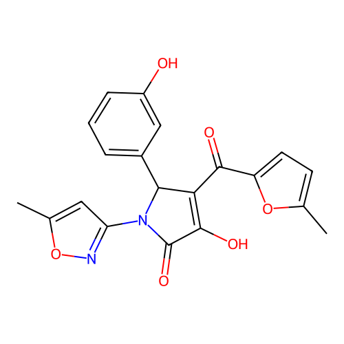 3-hydroxy-5-(3-hydroxyphenyl)-4-[(5-methylfuran-2-yl)carbonyl]-1-(5-methyl-1,2-oxazol-3-yl)-1,5-dihydro-2H-pyrrol-2-one structure