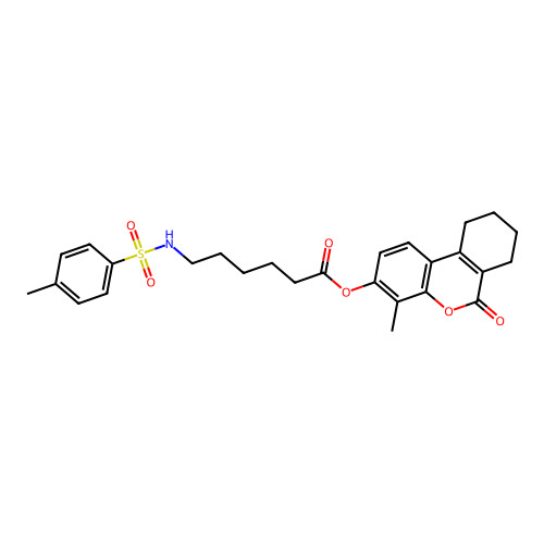 4-methyl-6-oxo-7,8,9,10-tetrahydro-6H-benzo[c]chromen-3-yl 6-(4-methylphenylsulfonamido)hexanoate structure