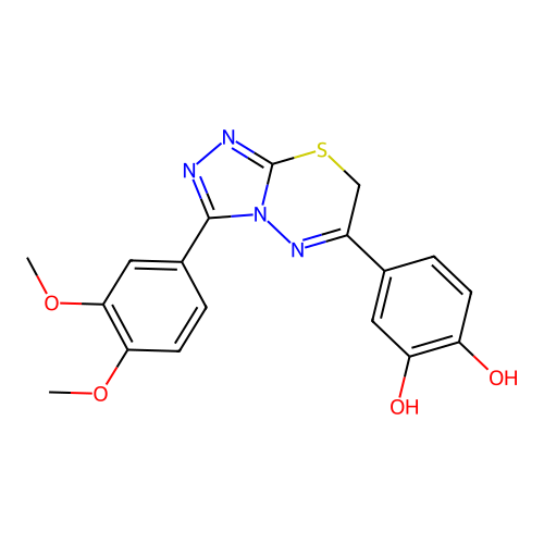 4-[3-(3,4-dimethoxyphenyl)-7H-[1,2,4]triazolo[3,4-b][1,3,4]thiadiazin-6-yl]benzene-1,2-diol structure