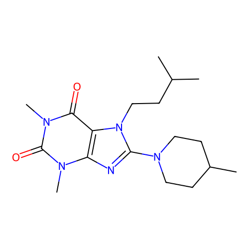 7-isopentyl-1,3-dimethyl-8-(4-methylpiperidin-1-yl)-1H-purine-2,6(3H,7H)-dione structure