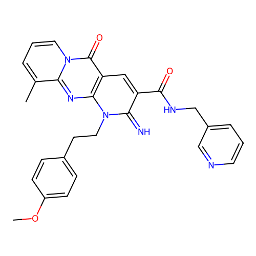 6-Imino-7-[2-(4-methoxyphenyl)ethyl]-11-methyl-2-oxo-N-[(pyridin-3-yl)methyl]-1,7,9-triazatricyclo[8.4.0.0,3,8]tetradeca-3(8),4,9,11,13-pentaene-5-carboxamide structure